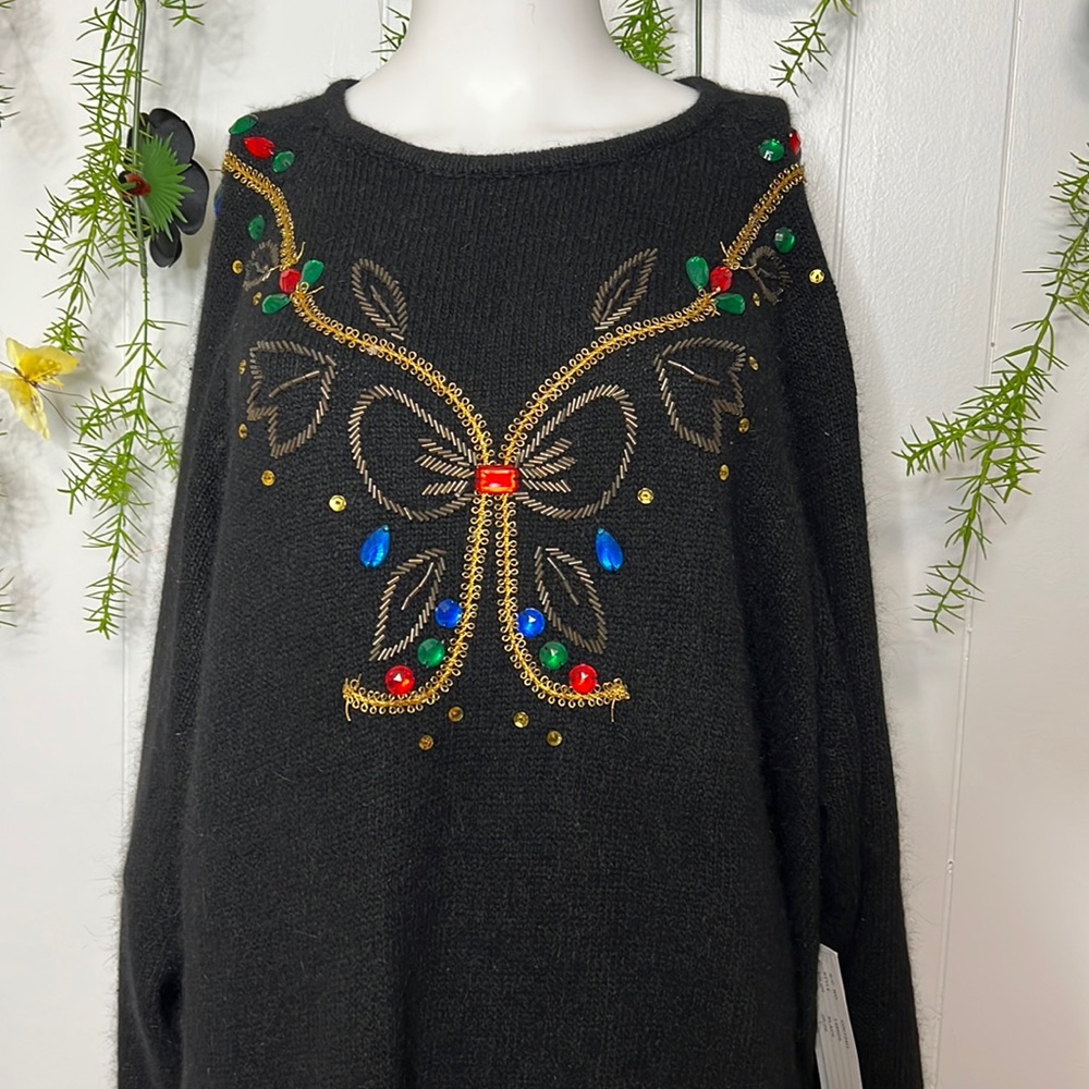 Vintage silk angora blend embroidered Christmas holiday sweater dress sz 26 / 28